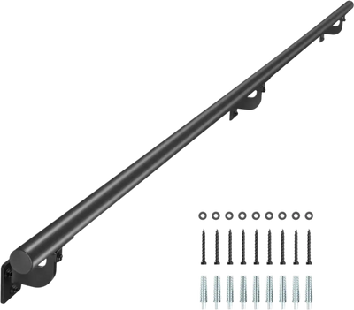 Vevor Stair Handrail 6' Black Wall Mounted Aluminum Indoor Outdoor Railing New