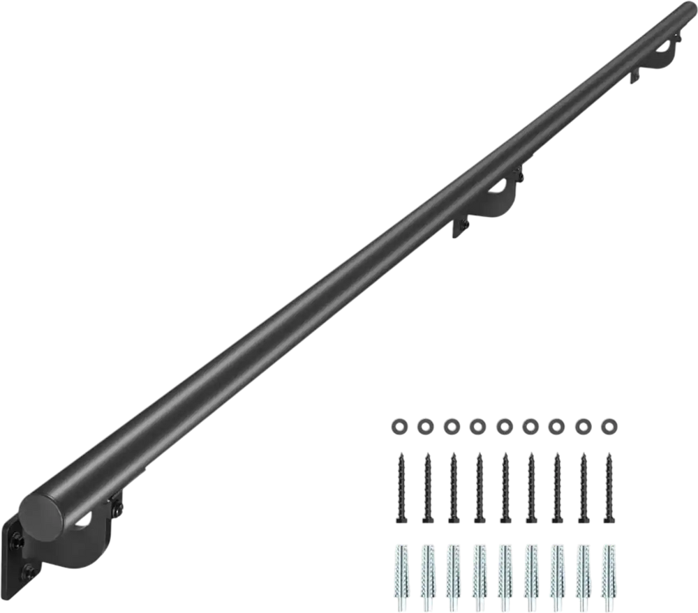 VEVOR Wall Mounted Stair Handrail, 7ft Pipe Staircase Handrail, Black Galvanized Aluminum, 1.26 inch Pipe Diameter, Indoor&Outdoor Staircase Railing,Industrial Hand Rail for Steps,Security Baluster