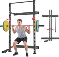 VEVOR Folding Power Cage, Wall-Mounted Power Rack Squat Rack, Multifunctional Strength Training Workout Equipment with Landmine Holder, Adjustable J-Hooks & Pull-Up Bar for Home Gym, 1000LBS Capacity
