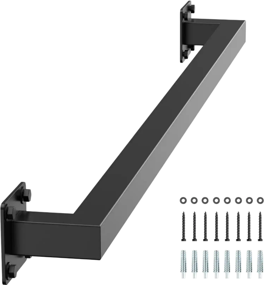VEVOR Wall Mounted Stair Handrail, 3ft Black Iron Staircase Handrail Indoor, 250lbs Load Capacity, Industrial Railing Hand Rail for Steps, Square Tube for Loft Porch Deck, 2 Sections