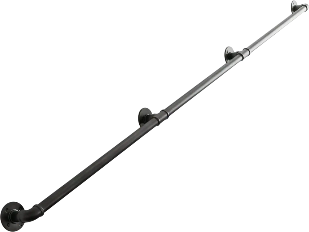 VEVOR Wall-Mounted Stair Handrail, 11 ft 440 lbs Load Black Metal Railing, for Indoor Steps, Loft, Porch & Hallways, Heavy-Duty Industrial Carbon Steel Hand Rail, Round Tube, with Mounting Hardware