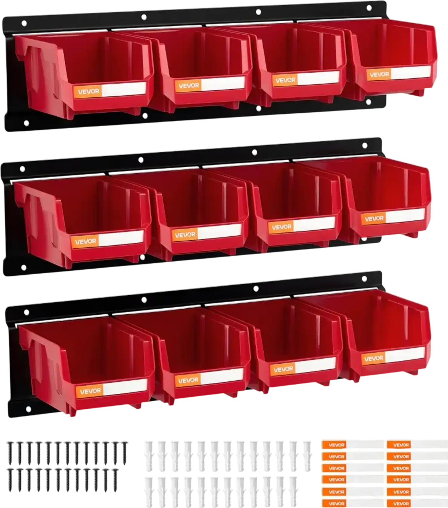 Vevor Storage Bins Wall-Mounted Stackable Organizer 12-Pc Red New