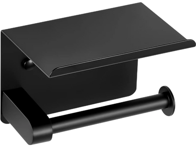 VEVOR Toilet Paper Holder with Shelf, Fits Mega Rolls Size, Stainless Steel Rustproof Material, Wall Mounted with Screws and Double-Sided Tape, Toilet Roll Tissue Holder for Bathroom, Matte Black