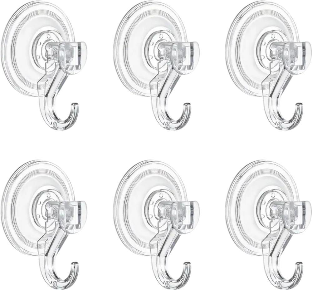 VEVOR Suction Cup Hooks 6 Pack, 2.76 x 3.54 x 1.57 inch, 10 LBS Max Load Clear Shower Suction Cups, Strong and Reusable Heavy Duty Wall Holder, for Loofah, Towel, Glass, Window, Kitchen, Bathroom