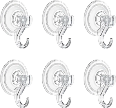 Vevor Suction Cup Hooks 6-Pack Heavy-Duty Clear Wall Holder New