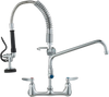 VEVOR Wall-Mounted Brass Kitchen Faucet, 21" Tall, 8" Installation Width, Includes 12" Rotating Spout and Pull-Down Sprayer, Suitable for Single, Double, or Triple Sinks