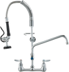 VEVOR Wall-Mounted Kitchen Faucet, 25" Tall, 8" Center Distance, 12" Rotatable Spout, Includes Pre-Rinse Spray, Brass Build, Pull-Down Feature, Suitable for Multi-Compartment Sinks