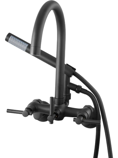 VEVOR Clawfoot Tub Faucet, Wall-Mounted Bathtub Faucet with Handheld Shower, Vintage Matte Black Clawfoot Tub Filler Shower Kit with Adjustable Swing Arms & Rotatable Gooseneck Spout for Bathtubs