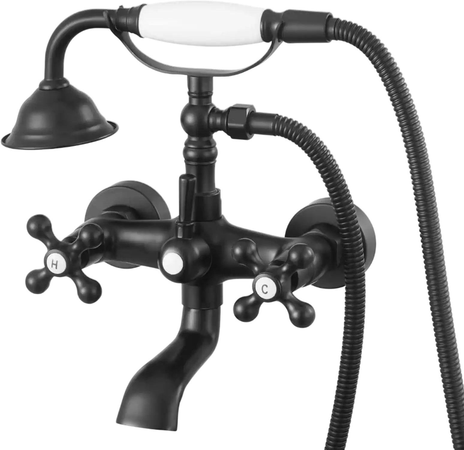 Vevor Clawfoot Tub Faucet Vintage Matte Black Wall Mount with Handheld Shower New