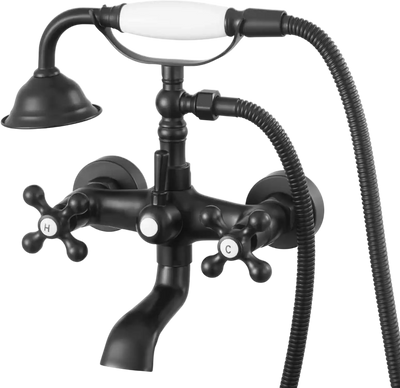 VEVOR Clawfoot Tub Faucet, Wall Mount Bathtub Faucets with Handheld Shower, Vintage Matte Black Clawfoot Tub Filler Faucet Shower Kit with Adjustable Swing Arms & 360° Rotation Spout for Bathtubs
