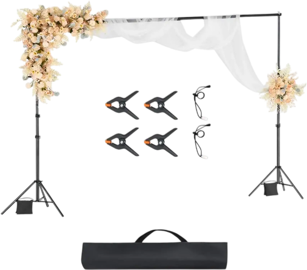 VEVOR Backdrop Stand, 10 x 10 ft Adjustable Photo Backdrop Stand Kit, Portable Background Backdrop Stand with 4 Crossbars, Heavy Duty Projector Screen Stand, for Wedding, Photo Video Studio & Party