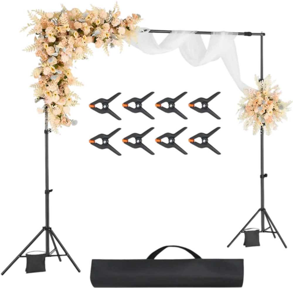 VEVOR Backdrop Stand, 7 x 10 ft Adjustable Photo Backdrop Stand Kit, Portable Background Backdrop Stand with 3 Crossbars, Heavy Duty Projector Screen Stand, for Wedding, Photo Video Studio & Party