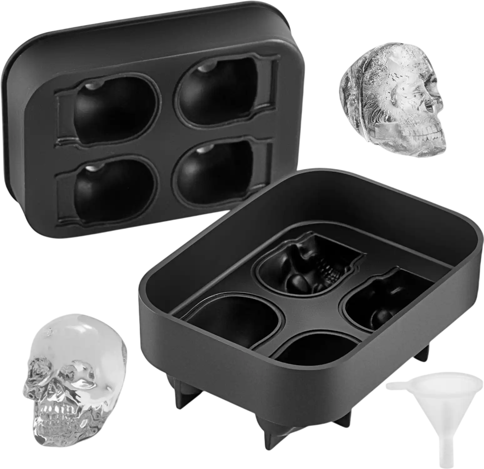 Vevor Ice Cube Tray Skull Silicone Mold with Lid & Funnel New