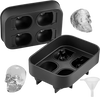 VEVOR Skull Ice Cube Tray, 4-Grid Skull Ice Ball Maker, Flexible Black Silicone Ice Tray with Lid & Funnel, Funny Skull Ice Cubes 1.6"x1.8" Each for Beverage, Chocolate, etc. on Parties & Holidays