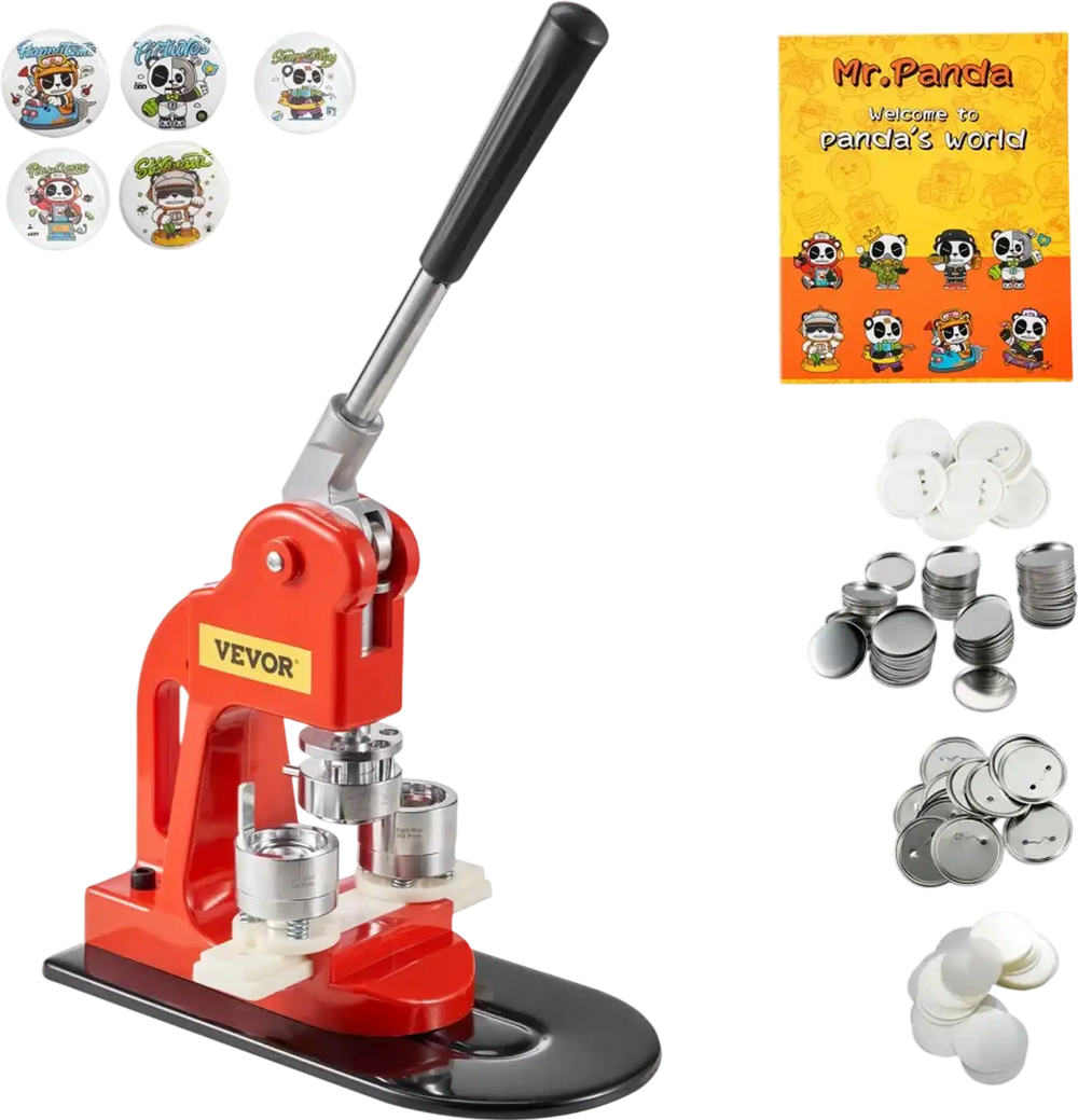 VEVOR Button Maker Machine, 25mm (1 inch) Badge Punch Press Kit, Children DIY Gifts Pin Maker, Button Making Supplies with 500pcs Button Parts & Circle Cutter & Magic Book