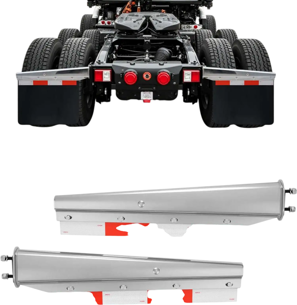 VEVOR Chrome Straight Spring Loaded Mud Flap Hangers, 2-1/2" Bolt Spacing Mudflap Hangers for Semi Trucks, 1 Pair Heavy Duty Semi Truck Mud Flap Hanger Set with Aluminum Reflective Plates, Silver