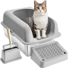 VEVOR Cat Litter Box, 6 inches Deep, XL Extra Large Stainless Steel Cat Litter Box with Scoop, Wide Filtering Foot Board & High Sides, Enclosed Odor-Free Easy-to-Clean Litter Box, Fit for Big Cats