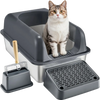 VEVOR Cat Litter Box, 6 inches Deep, XL Extra Large Stainless Steel Cat Litter Box with Scoop, Wide Filtering Foot Board & High Sides, Enclosed Odor-Free Easy-to-Clean Litter Box, Fit for Big Cats
