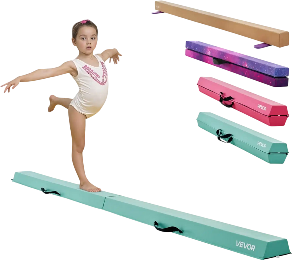 VEVOR 8FT Folding Balance Beam for Kids, 200LBS Stable Support Gymnastics Floor Beam with Non-Slip Mats, Gymnastics Training Equipment with Anti-Slip Bottom and Carrying Bag for Home Gym, Mint Green