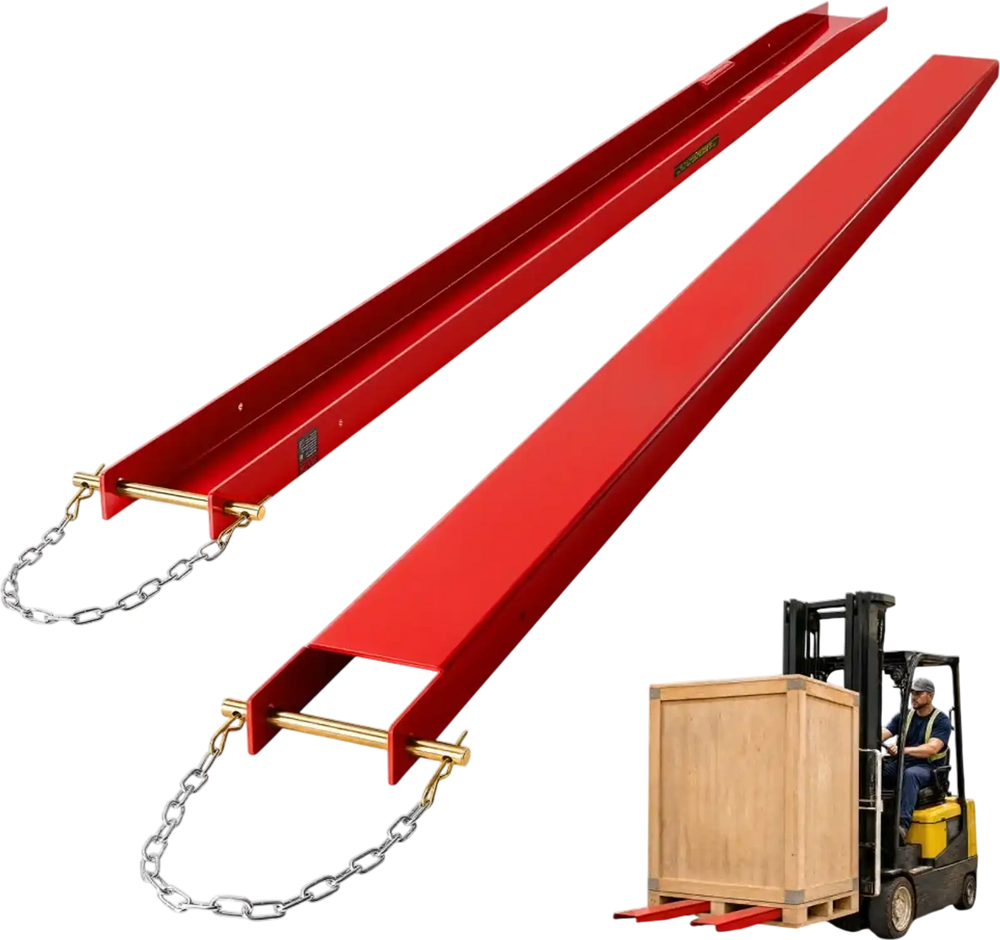 VEVOR Forklift Extensions 72 x 4.5 in, 5500 lbs Load Capacity & Bottom Lock, for Forklifts and Forklift Trucks, Heavy-Duty Industrial Steel Pallet Fork Attachments, Extended Load Handling, Red, 1 Pair