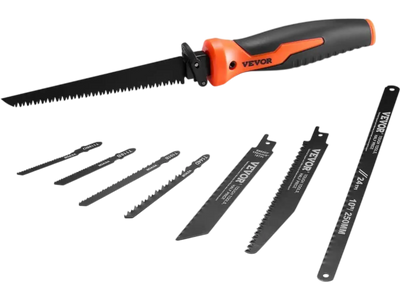 VEVOR Jab Saw, 6 in Keyhole Saw with Soft Grip Handle, 8-In-1 Multi-Blades Drywall Jab Saw, Sharp Jab Saw with Triple Ground Teeth, for Cutting Drywall Wood Metel Plastic Plywood Wallboard Thin Sheet