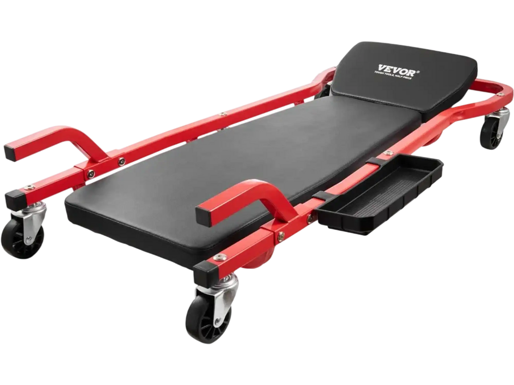 VEVOR Mechanic Garage Creeper, 44-Inch, 300 lbs Capacity Automotive Rolling Creeper with 6 Casters Adjustable Cushioned Headrest Tool Tray, Heavy Duty Steel Frame for Garages, Repair Shops, and DIY