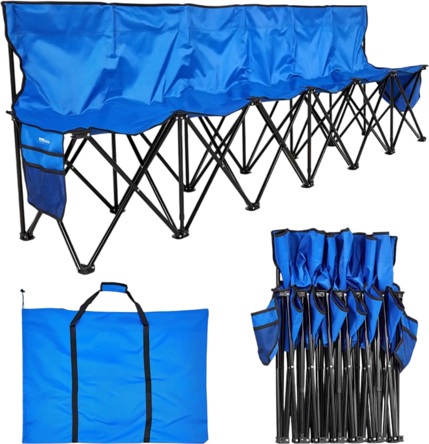 Vevor Playing Field Bench Portable Folding 6-Seat Sideline Bench with Backrest Blue New