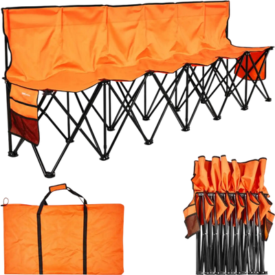 Vevor Folding Bench Portable 6-Seat Sideline Team Bench with Backrest Orange New