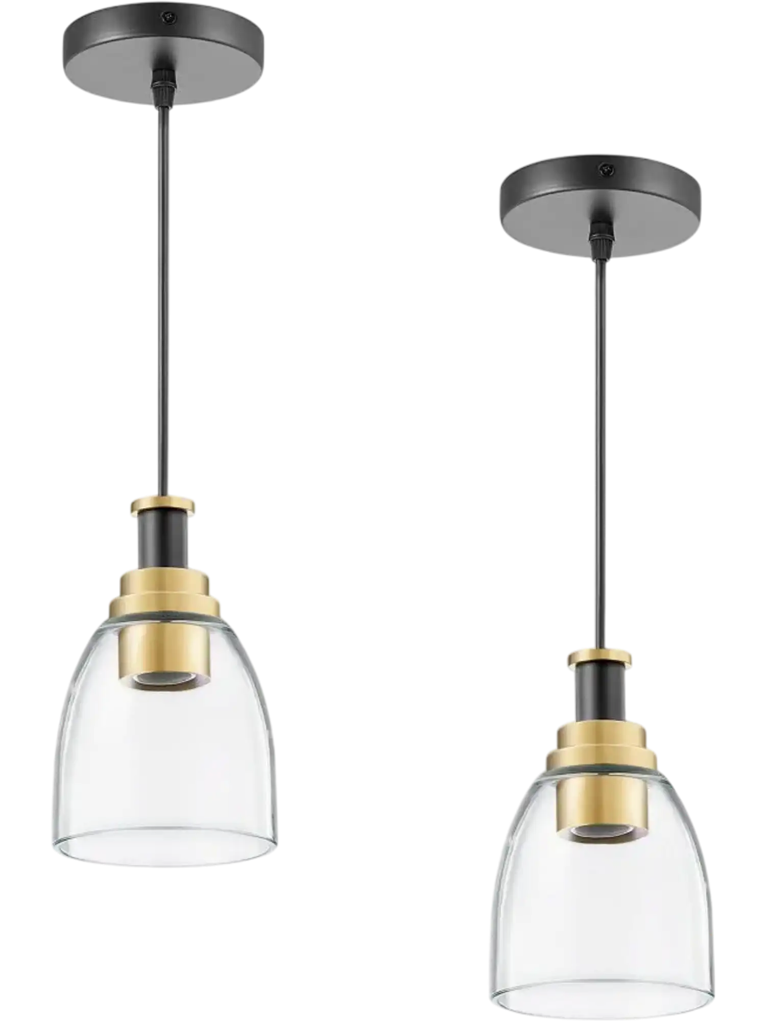 Vevor Pendant Light 2-Pack Clear Glass Shade Adjustable Height Black and Gold New