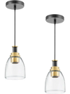 VEVOR 1-Light Pendant Light, 2 Pack, Kitchen Island Lights with Clear Glass Shade & Hanging Cord, Black and Gold Finish, Adjustable Height, Pendant Lighting for Bedroom, Hallway, Entryway, Kitchen