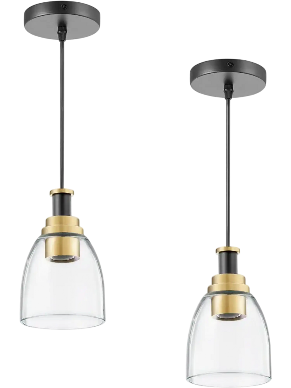 VEVOR 1-Light Pendant Light, 2 Pack, Kitchen Island Lights with Clear Glass Shade & Hanging Cord, Black and Gold Finish, Adjustable Height, Pendant Lighting for Bedroom, Hallway, Entryway, Kitchen