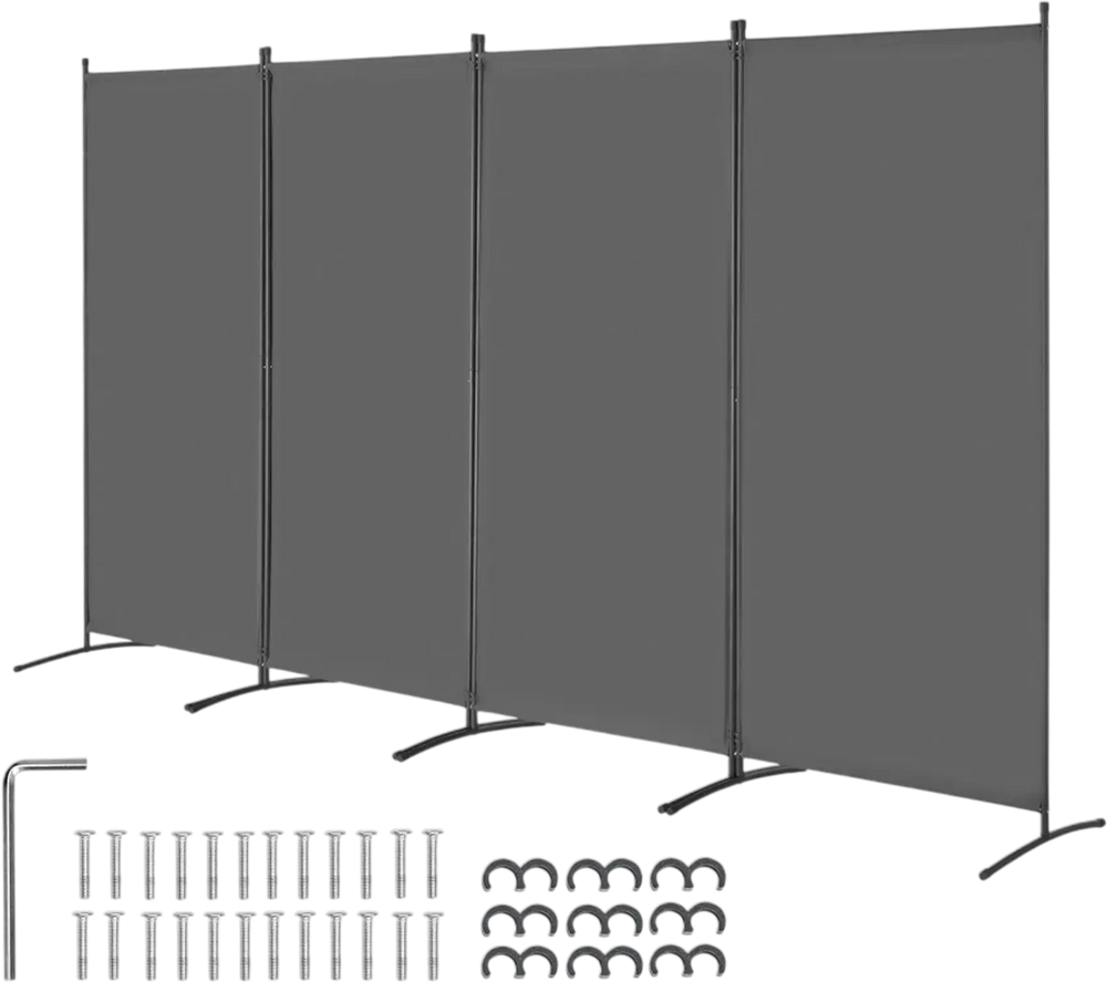 VEVOR Room Divider, 4 Panels Room Divider, Folding Privacy Screen and Portable Partition Divider for Room Separation, Freestanding Room Partitions for Office, Bedroom, Study, Grey
