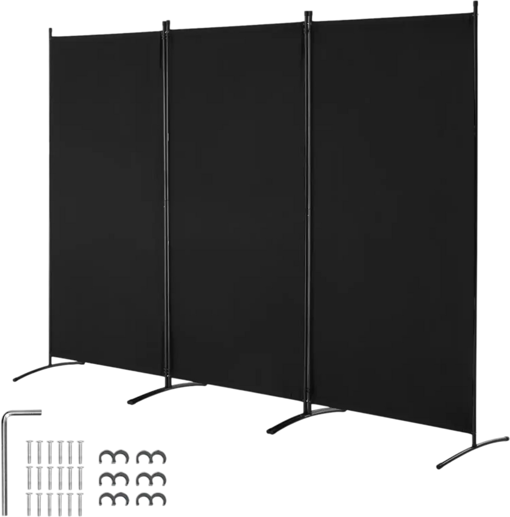 VEVOR Room Divider, 3 Panel Room Divider, Folding Privacy Screen and Portable Partition Divider for Room Separation, Freestanding Room Partitions for Office, Bedroom, Study, Black