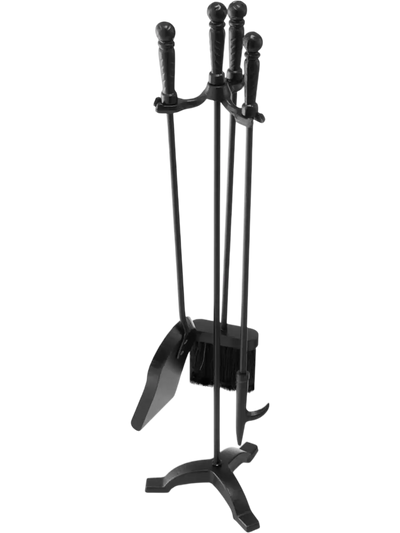 Vevor Fireplace Tool Set 4-Piece Wrought Iron with Three-Prong Stand Black New
