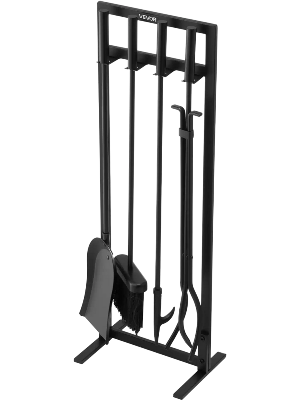 VEVOR Fireplace Tool Set, 5 PCS Fire Tool Set and Holder with Square-Frame Stand, Tongs, Ash Shovel, Brush, Fire Place Poker, Wrought Iron Steel Fireplace Accessories for Indoor/Outdoor, Black