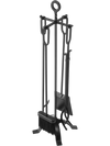VEVOR Fireplace Tool Set, 5 PCS Fire Tool Set and Holder with Four-Prong Stand, Tongs, Ash Shovel, Brush, Fire Place Poker, Wrought Iron Fireplace Accessories for Campfire Indoor/Outdoor, Black