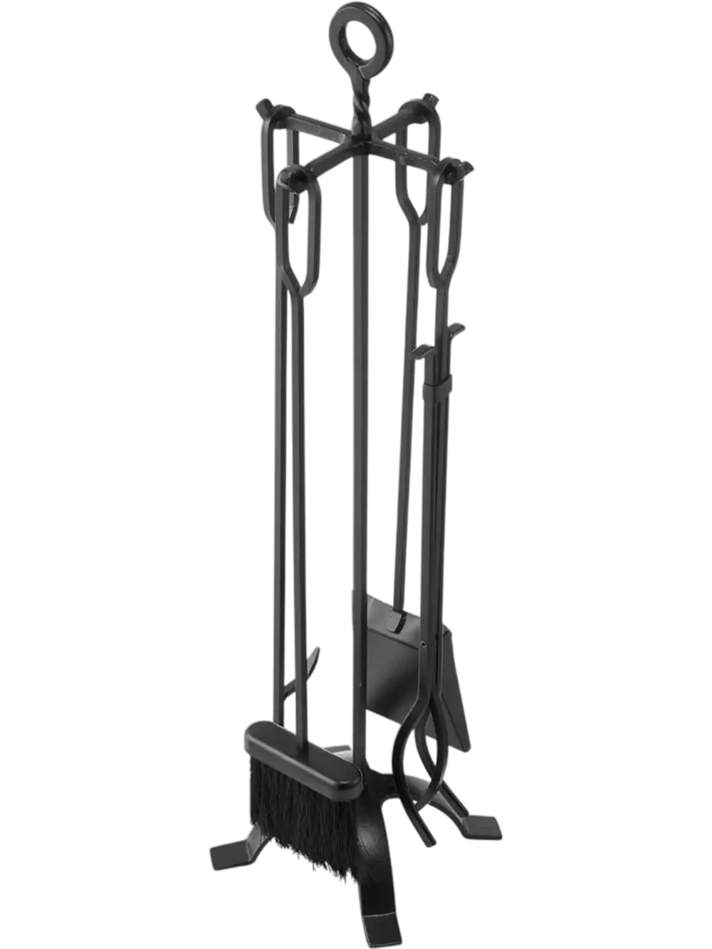 VEVOR Fireplace Tool Set, 5 PCS Fire Tool Set and Holder with Four-Prong Stand, Tongs, Ash Shovel, Brush, Fire Place Poker, Wrought Iron Fireplace Accessories for Campfire Indoor/Outdoor, Black