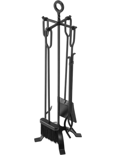 Vevor Fireplace Tool Set 5-Pc Wrought Iron Fire Tools with Four-Prong Stand Black New