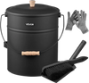 VEVOR Ash Bucket, 4 PCS with Lid, Shovel, Broom and Gloves, Metal Fireplace Charcoal Bucket and Ash Can, 4 GAL Large Capacity for Fireplace, Fire Pits, Wood Burning Stoves, Indoor and Outdoor