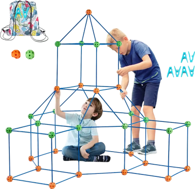 VEVOR Fort Building Kit for Kids, 120PCS STEM Building Toys, Educational Gift for 4 5 6 7 8+ Year Old Boys & Girls, Indoor Outdoor Play Tent Builder Set Construction Toys with 80 Rods and 40 Balls
