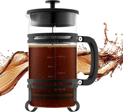VEVOR French Press Coffee Maker, 34 Ounce 1 Liter Borosilicate Glass Coffee Press Tea Maker with Stainless Steel Filter, Large Glass French Presses Cold Brew for Camping Travel Home Kitchen, Silver