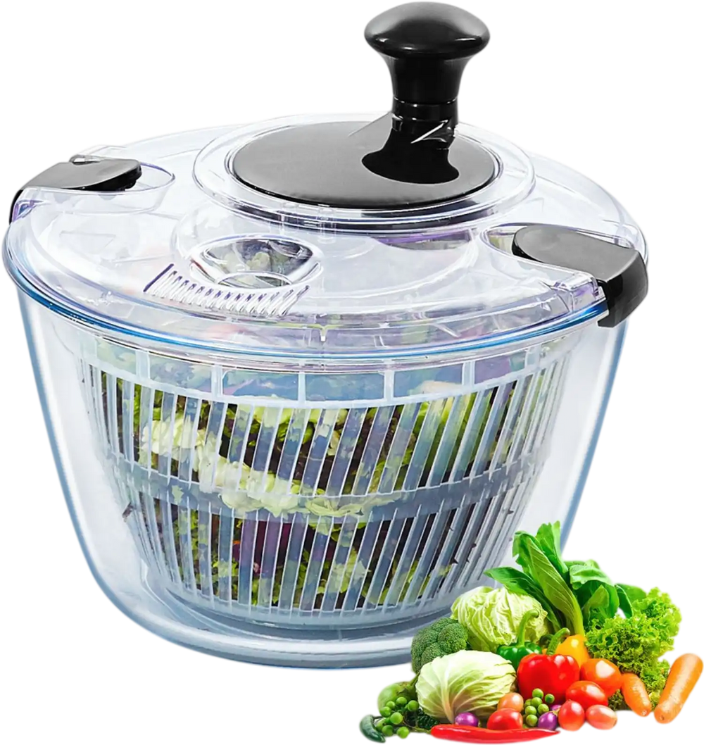 VEVOR Glass Salad Spinner, 4.75Qt, One-handed Easy Press Large Vegetable Dryer Washer, Lettuce Cleaner and Dryer with High Borosilicate Glass Bowl Lid, for Greens, Herbs, Berries, Fruits, No BPA