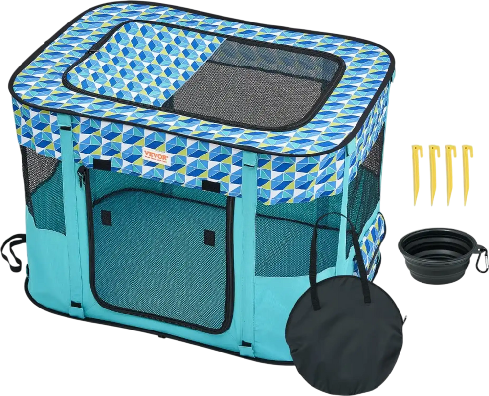 VEVOR Foldable Pet Playpen, 32'' x 24'' x 22'' Portable Dog Playpen, Crate Kennel for Puppy, Dog, Cat, Waterproof 600D Oxford Cloth, Removable Zipper, for Indoor Outdoor Travel Camping (Rectangle, S)