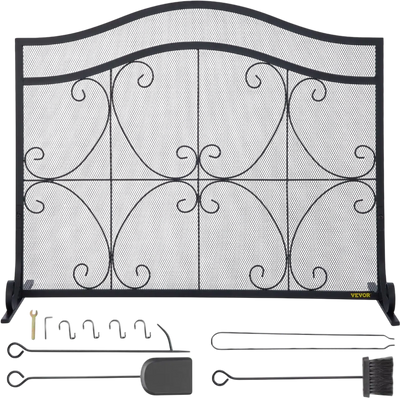 Vevor Fireplace Screen Heavy Duty Iron Freestanding Spark Guard with Accessories Black New