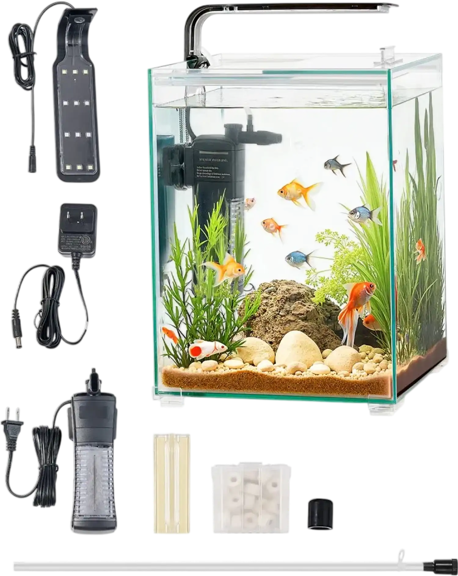 Vevor Fish Tank Aquarium 5 Gallon Square Ultra-Clear Glass Smart Tank with 3-Color Lighting Self-Cleaning New