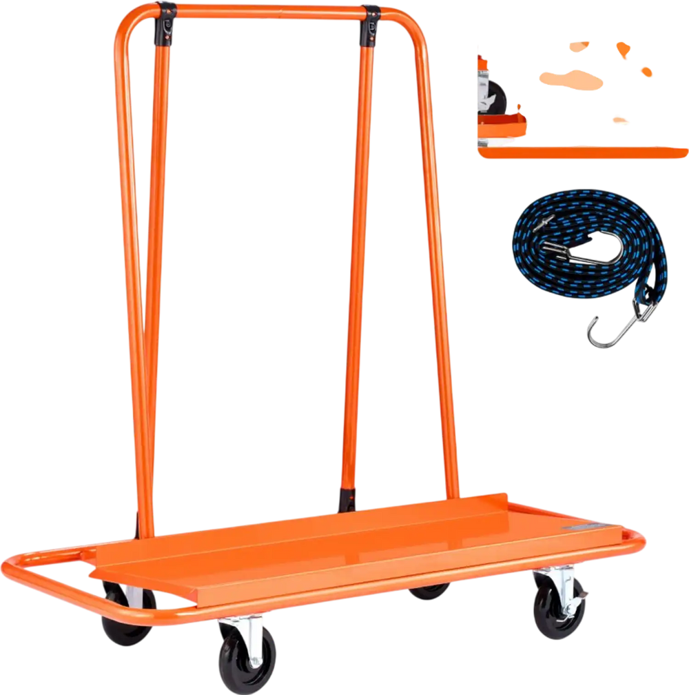 VEVOR Drywall Cart Dolly, 1800 lbs Load Capacity, Steel Panel Dolly with 4 Swivel Casters, Durable & Long-lasting, Panel Truck Cart with Tie-Down Strap for Plywood, Plasterboard, Glass, Orange