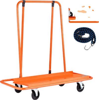 VEVOR Drywall Cart Dolly, 1800 lbs Load Capacity, Steel Panel Dolly with 4 Swivel Casters, Durable & Long-lasting, Panel Truck Cart with Tie-Down Strap for Plywood, Plasterboard, Glass, Orange