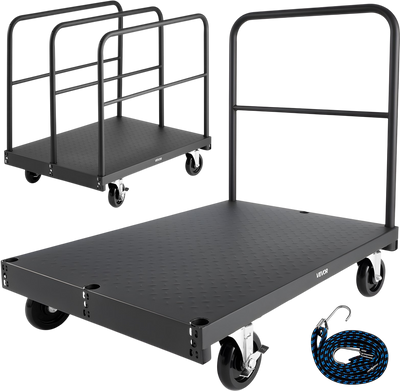 VEVOR Drywall Cart Dolly, 1800 lbs Load Capacity, 2-in-1 Steel Panel Truck Cart with 5 inch Swivel Casters, 36 x 24 inch Platform Truck with 4 Side Handrails for Factory, Warehouse, Garage, Black