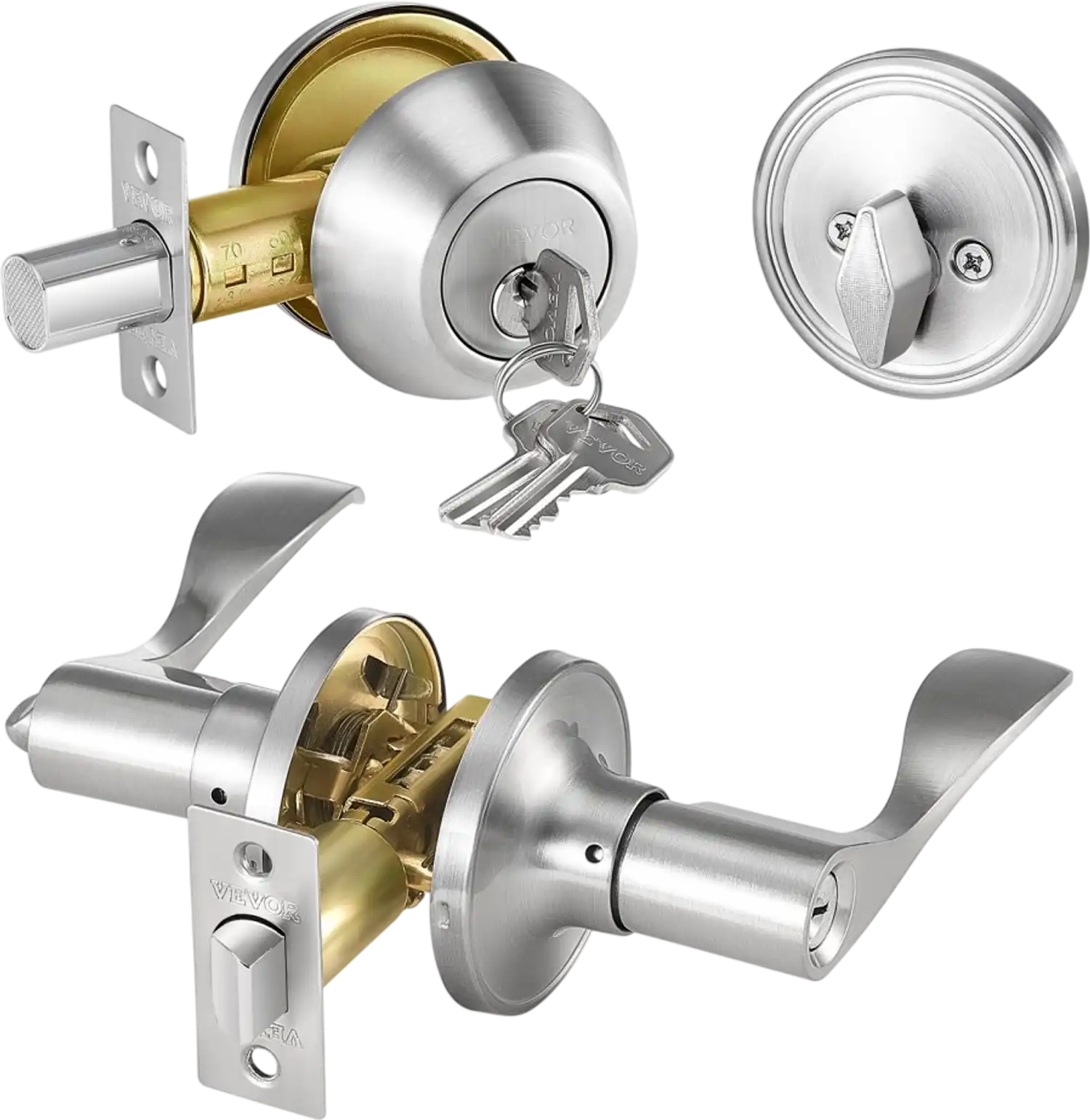 Vevor Door Lock Set Keyed Alike Satin Nickel Entry Lever with Deadbolt 5 Pack New
