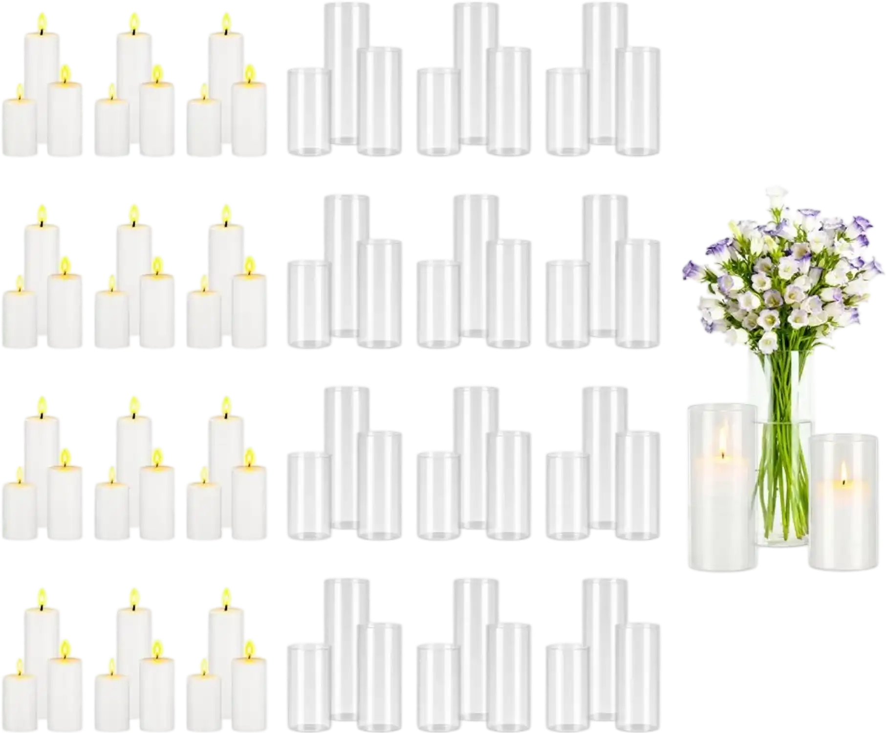 Vevor Vase Set Pillar Candles and Glass Hurricane Candle Holders 72 Pcs New